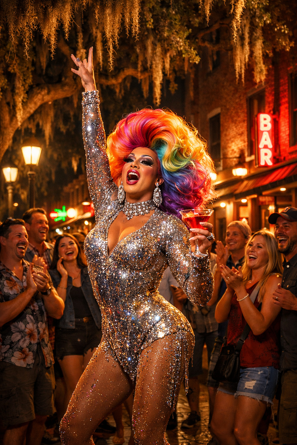 Drag queens and guests enjoying the Yes, Queen! Tour in Savannah, Georgia
